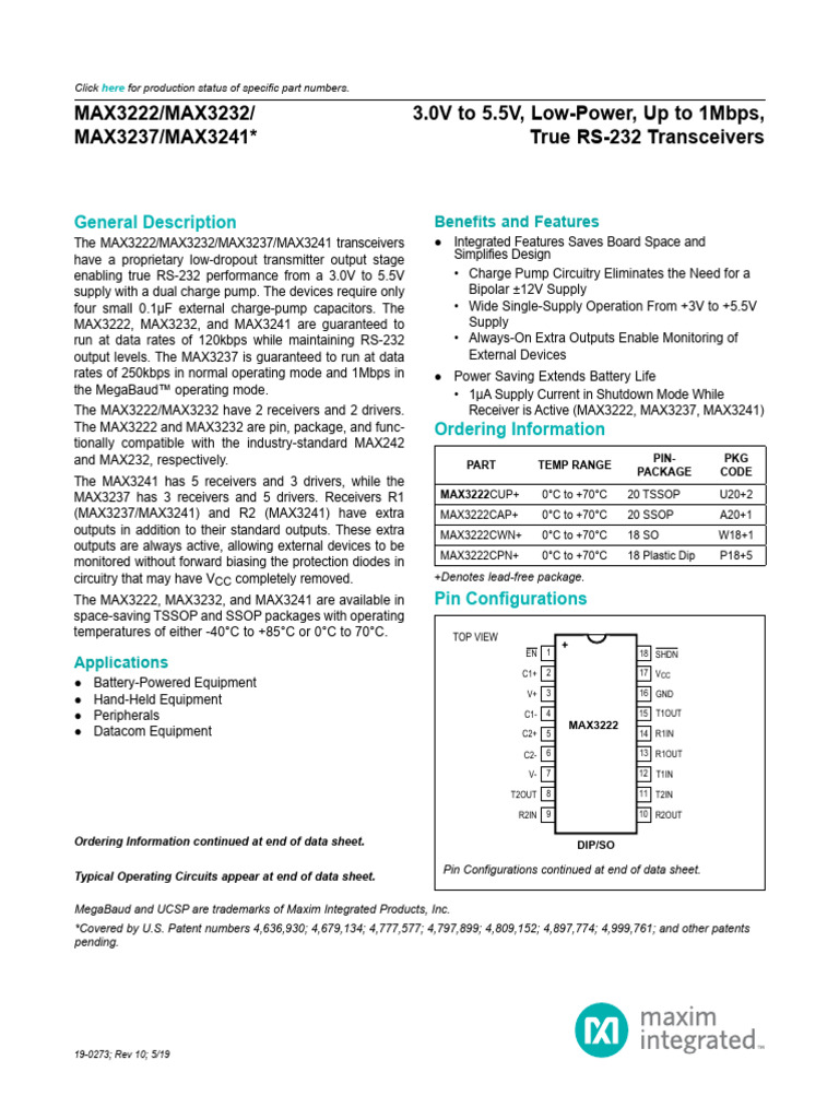 MAX3222 | PDF | Capacitance | Capacitor