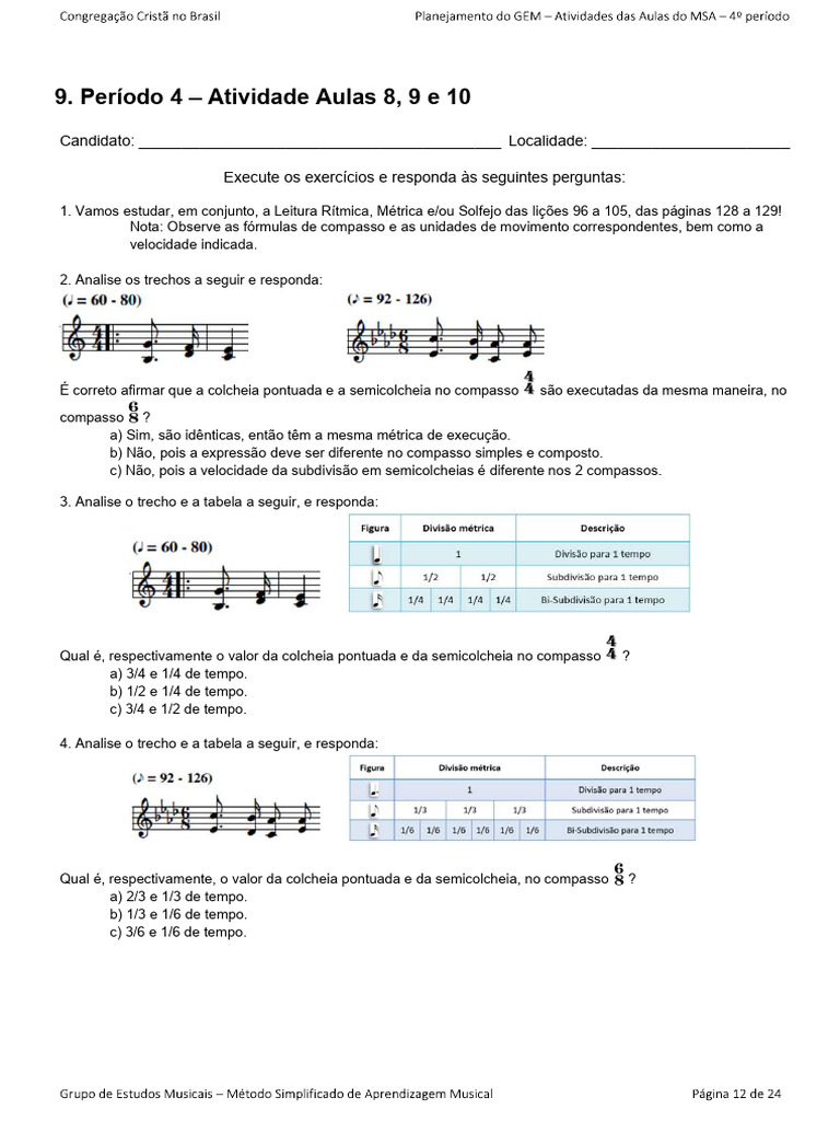 Exercícios de Leitura Rítmica e Métrica | PDF | Teoria da Música ...