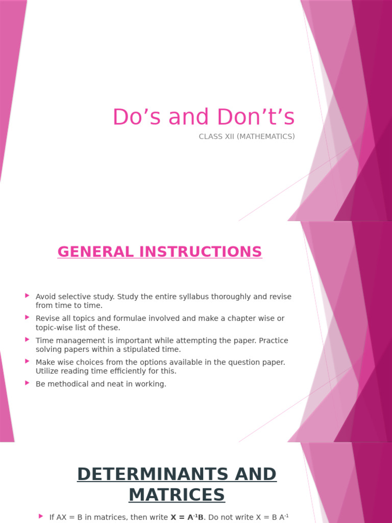 Do's and Don't's MATH EXAM Boards | PDF | Matrix (Mathematics ...