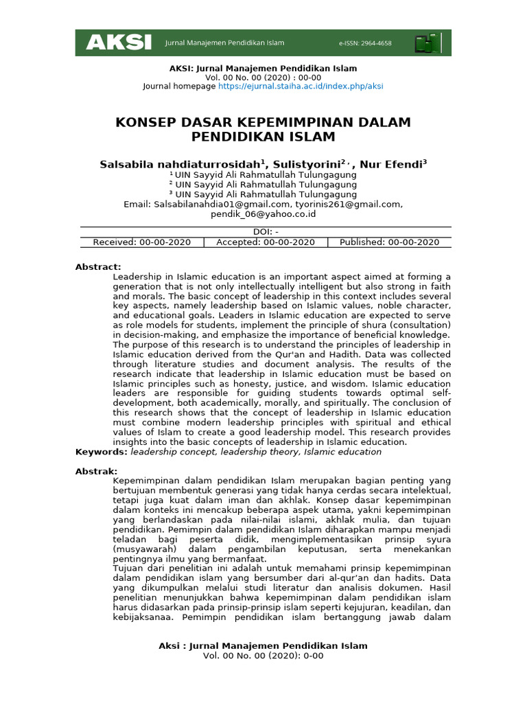 Konsep Dasar Kepemimpinan Dalam Pendidikan Islam | PDF
