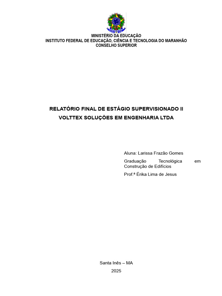 RELATORIO FINAL DE ESTAGIO SUPERVISIONADO 2 Assinado | PDF | Engenharia ...