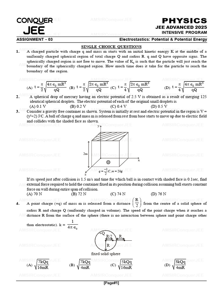 JEE Advanced 2025 Physics Assignment | PDF | Force | Sphere