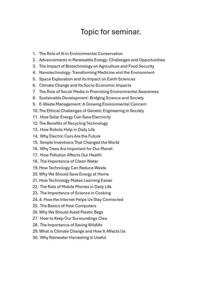 Seminar Topics on Environmental Science | PDF