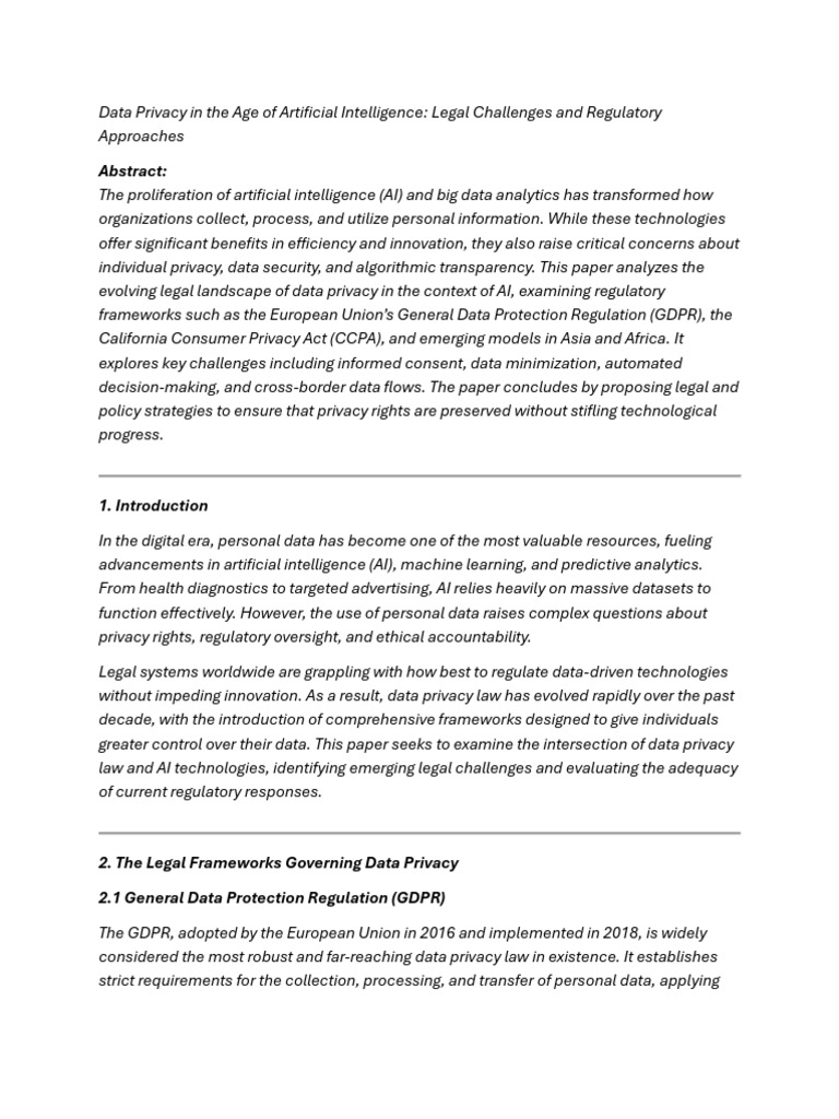 Data Privacy in The Age of Artificial Intelligence | PDF | Artificial ...