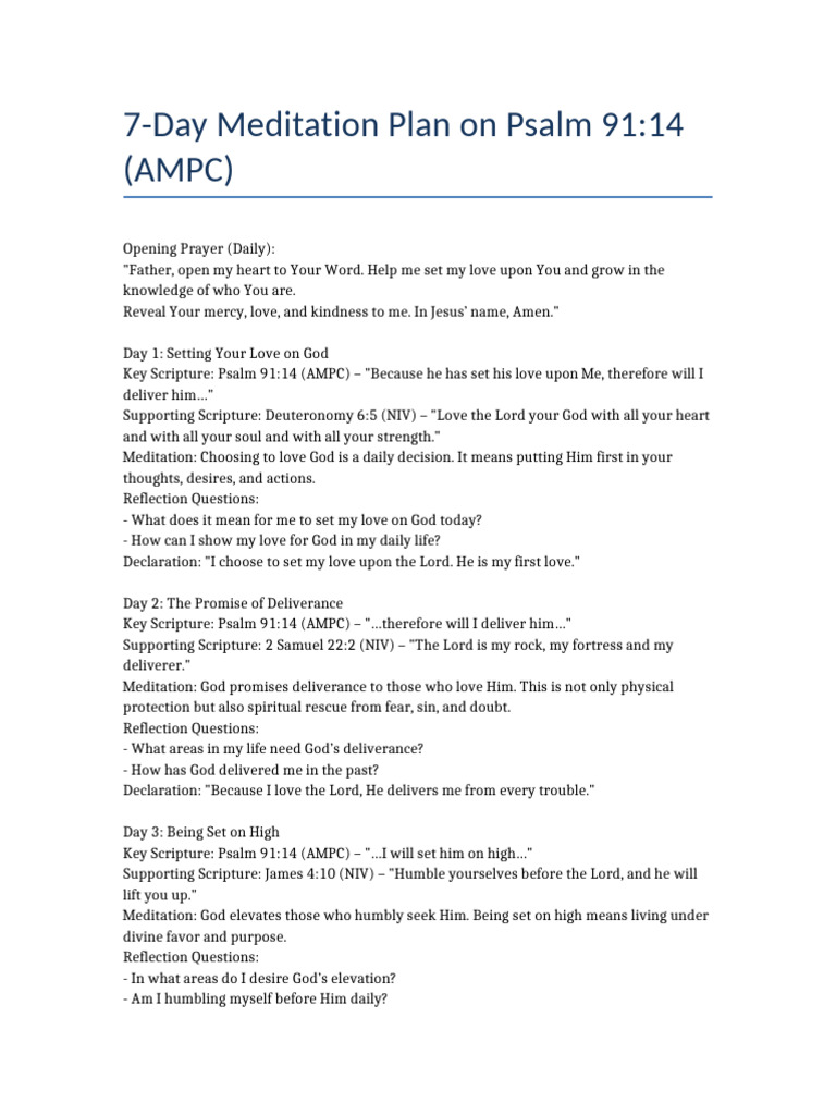 Psalm 91 14 7day Meditation Plan Updated | PDF | Bible | Psalms