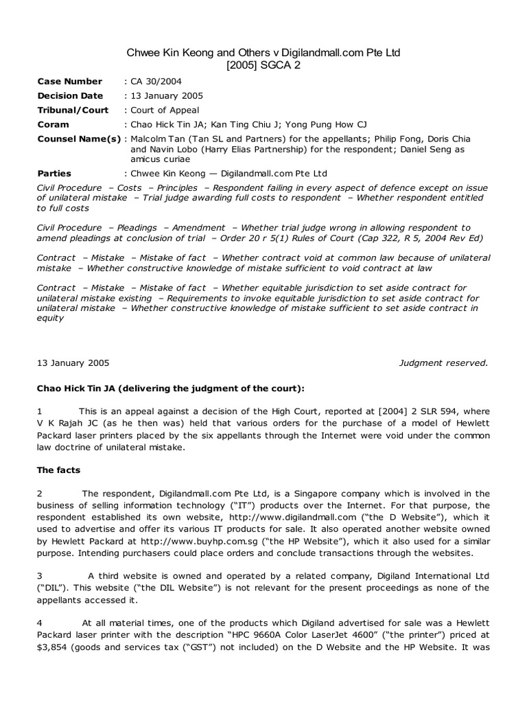 Chwee Kin Keong v Digilandmall Appeal | PDF | Equity (Law) | Justice