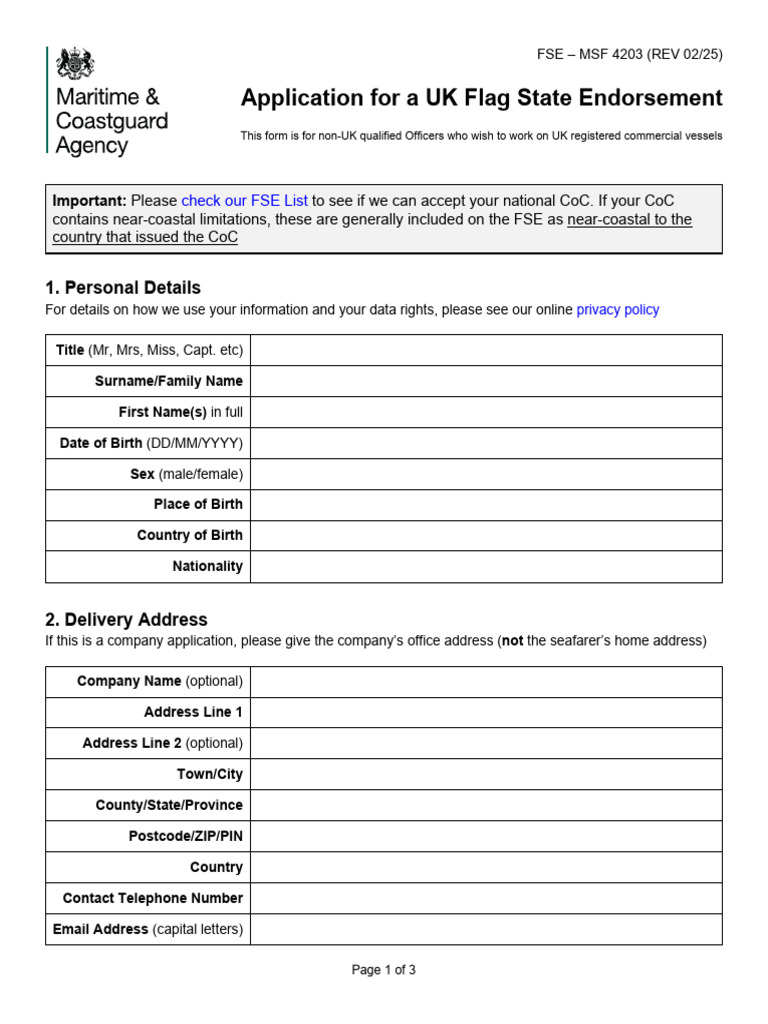 UK Flag State Endorsement Application | PDF | Banks | Wire Transfer
