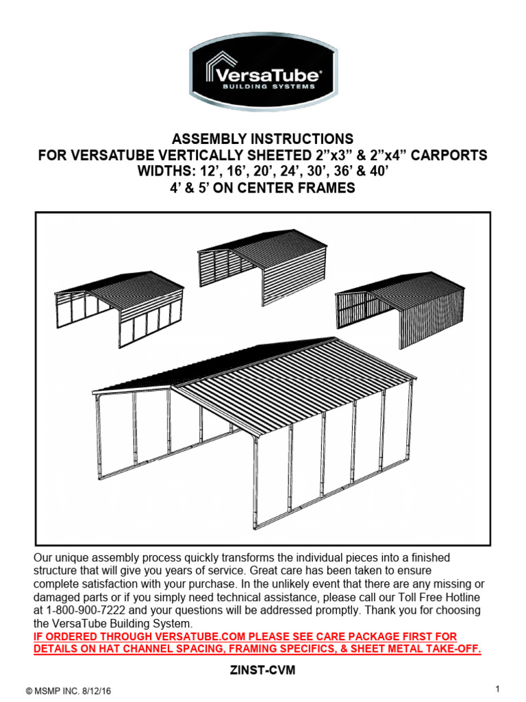 VersaTube Carport Assembly Guide | PDF | Screw | Nut (Hardware)