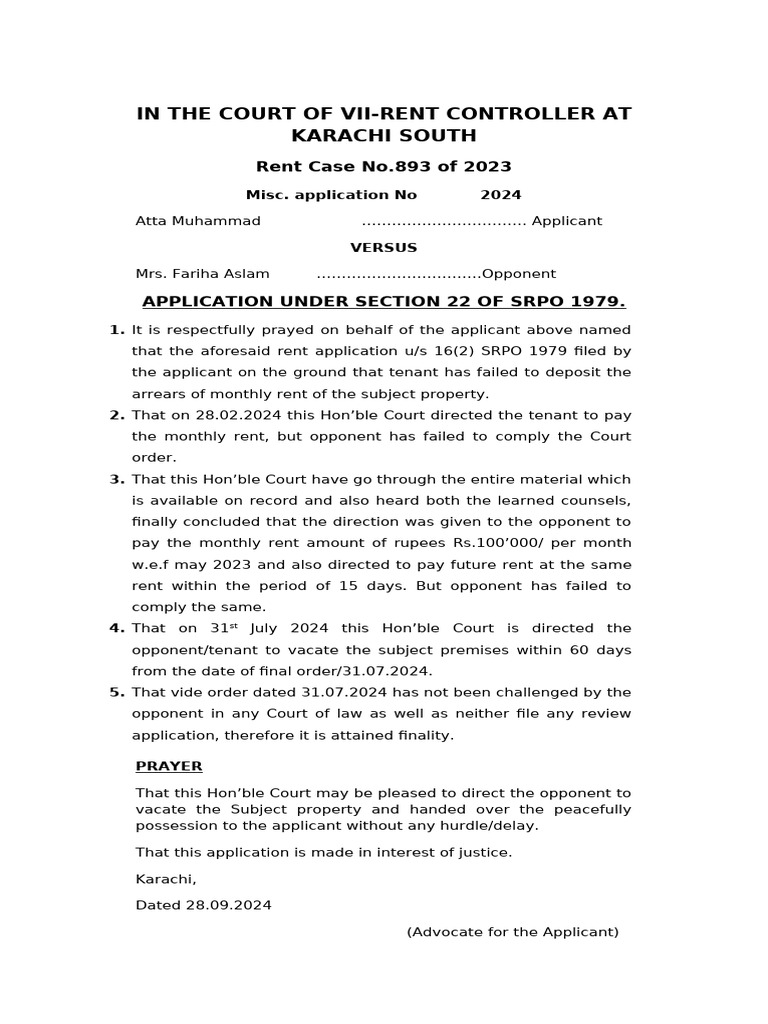 Execution Petition for Rent Arrears | PDF | Affidavit | Justice