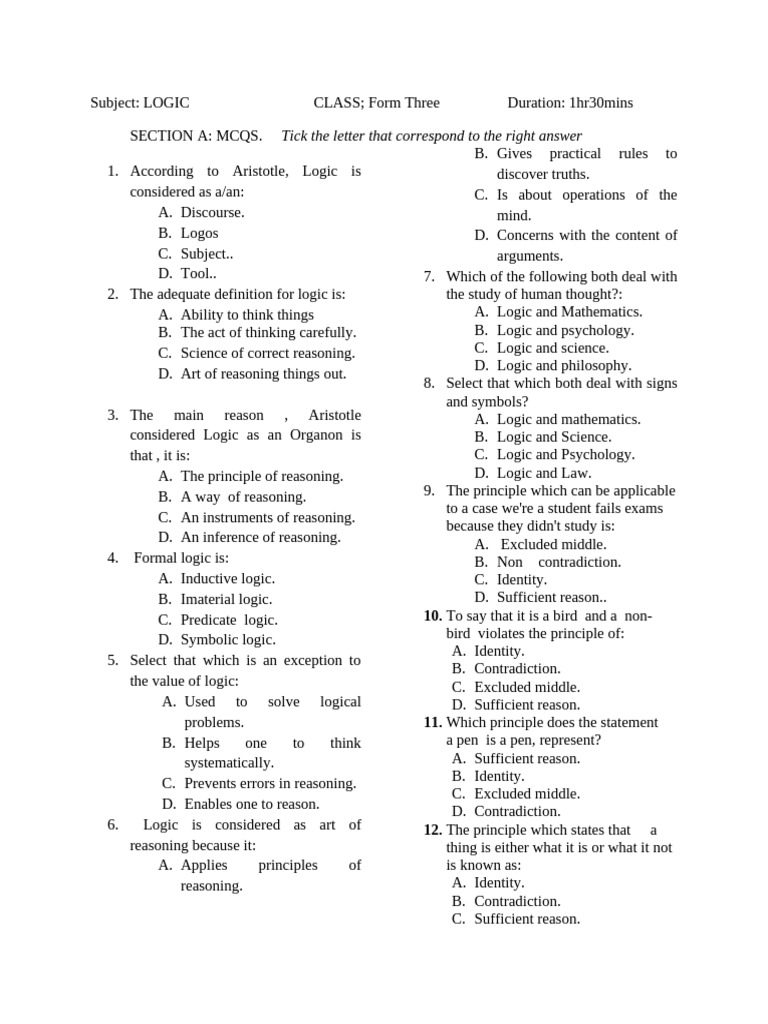 Logic MCQs and Concepts for Students | PDF | Logic | Reason