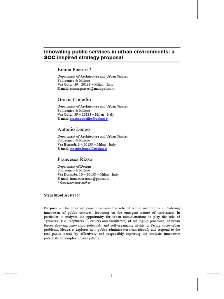 Urban Innovation in Public Services | PDF | Innovation | System