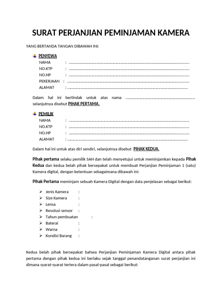 SURAT PERJANJIAN PEMINJAMAN KAMERA Biaknampe | PDF