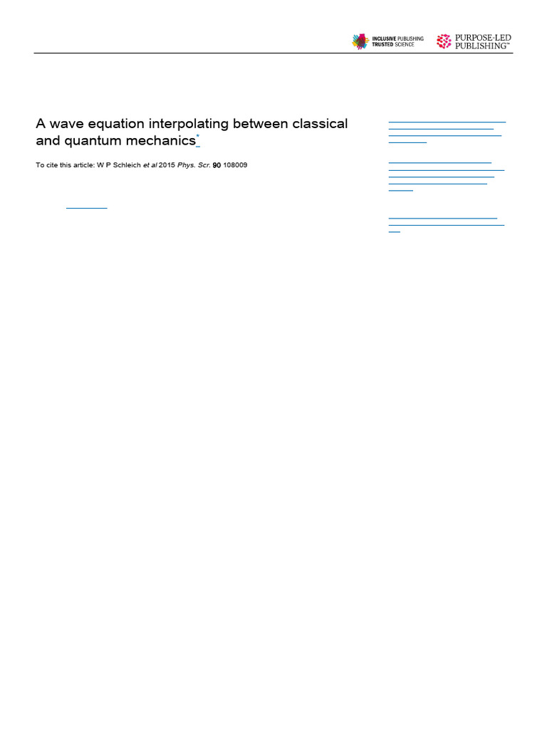Wave Equation Bridging Classical and Quantum Mechanics | PDF ...