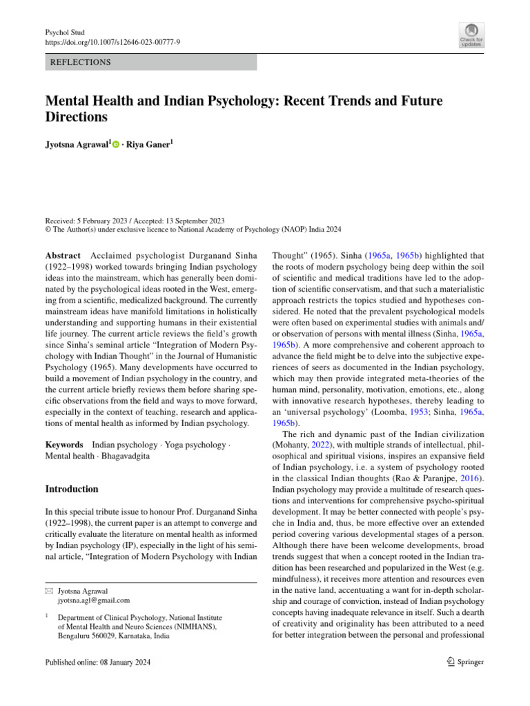 Trends in Indian Psychology and Mental Health | PDF | Psychology | Yoga