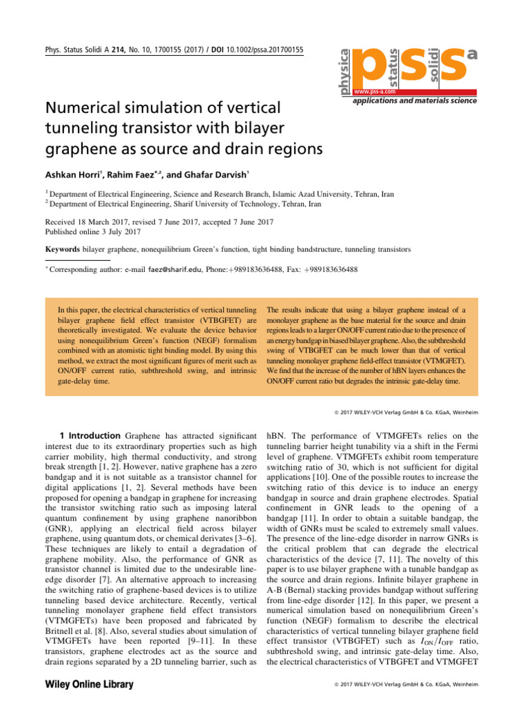 VTBGFET Performance with Bilayer Graphene | PDF | Graphene | Field ...