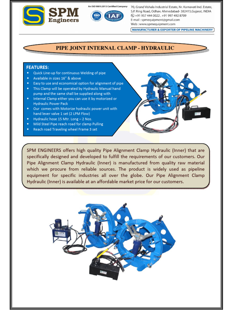 Hydraulic Internal Pipe Alignment Clamp | PDF