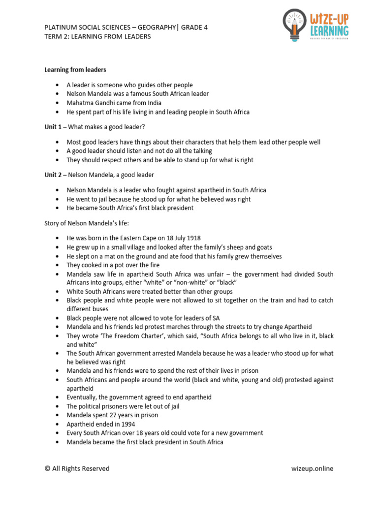 Grade 4 Leaders: Mandela & Gandhi | PDF | Nelson Mandela | Mahatma Gandhi