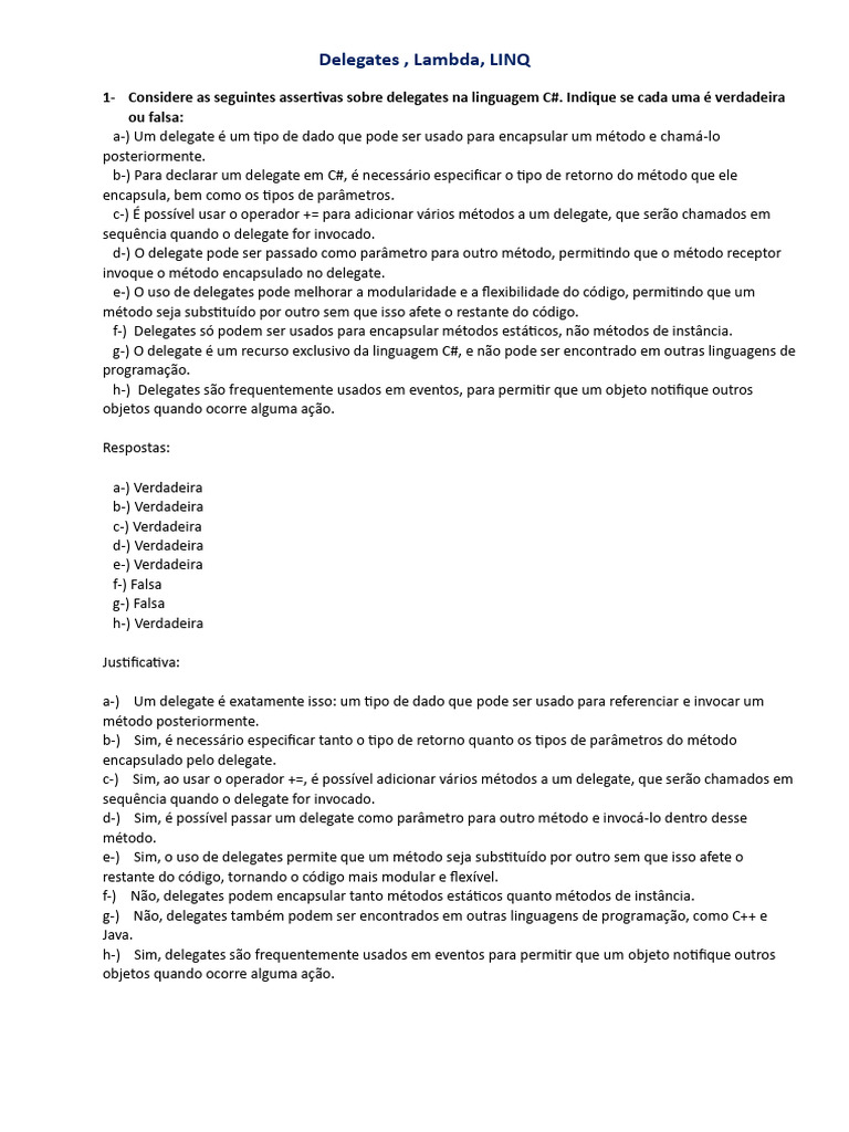 Delegates e Funções em C# | PDF | C Sharp (linguagem de programação ...