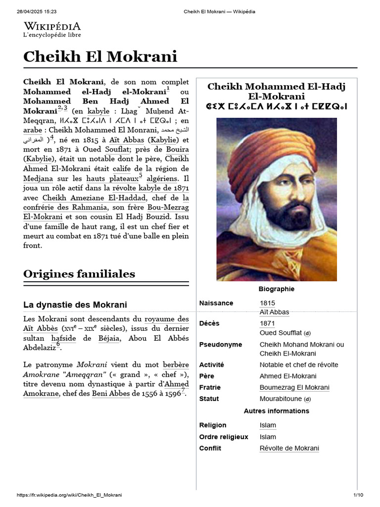 Cheikh El Mokrani : Histoire et Héritage | PDF | Algérie