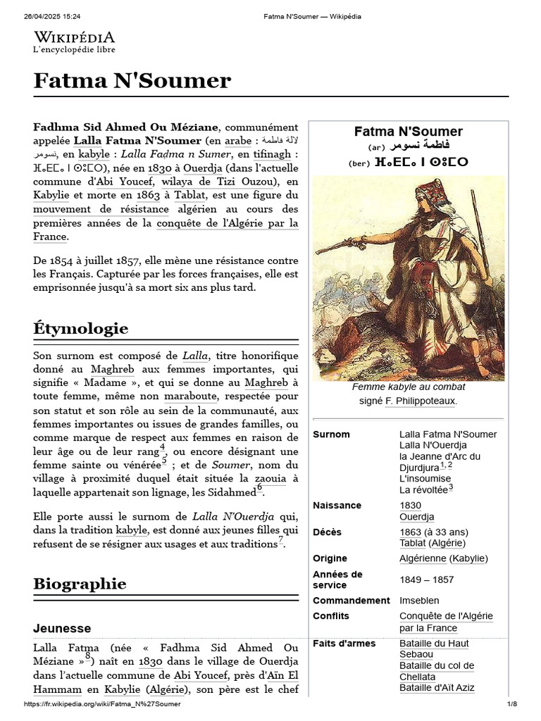 Lalla Fatma N'Soumer : Résistante algérienne | PDF | Algérie