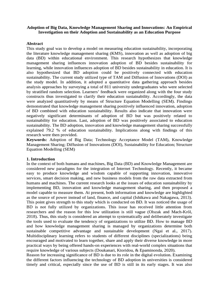 Big Data Adoption for Education Sustainability | PDF | Innovation ...