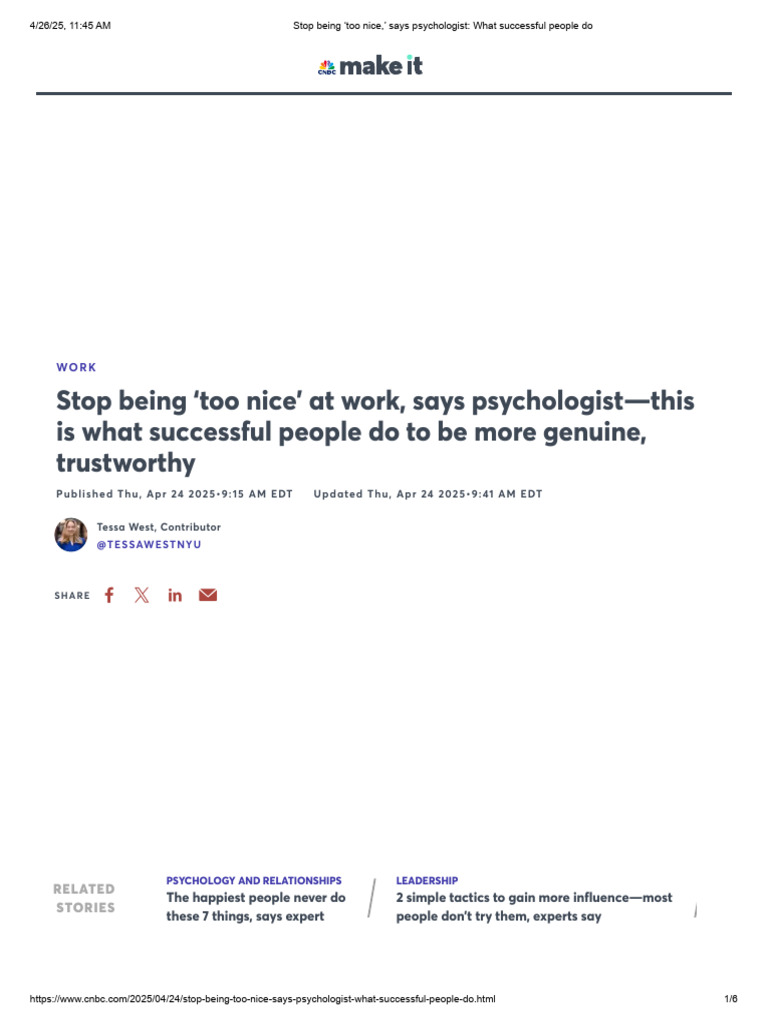 Stop Being Too Nice,' Says Psychologist - What Successful People Do ...