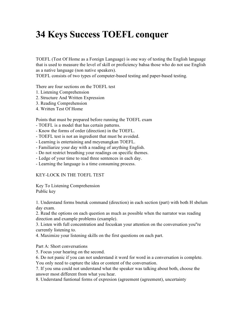 34 Keys to TOEFL Success Guide | PDF | Language Arts & Discipline ...