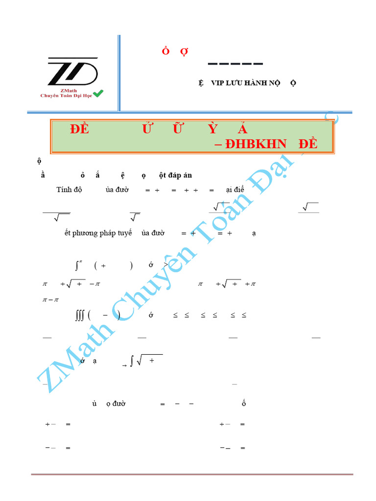 ĐỀ THI THỬ GIẢI TÍCH II GIỮA KỲ ĐỀ 2 -NN1 - ĐHBKHN | PDF