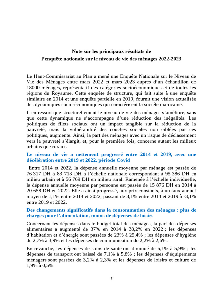 Enquête sur le niveau de vie 2022-2023 | PDF | Pauvreté | Pauvreté et ...