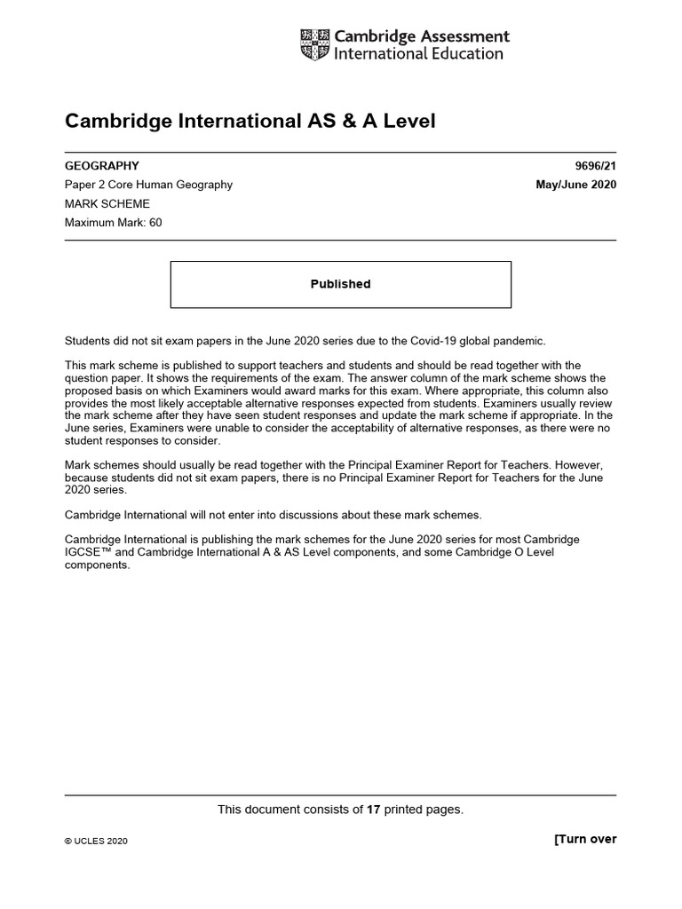 Cambridge International AS & A Level: Geography 9696/21 May/June 2020 ...