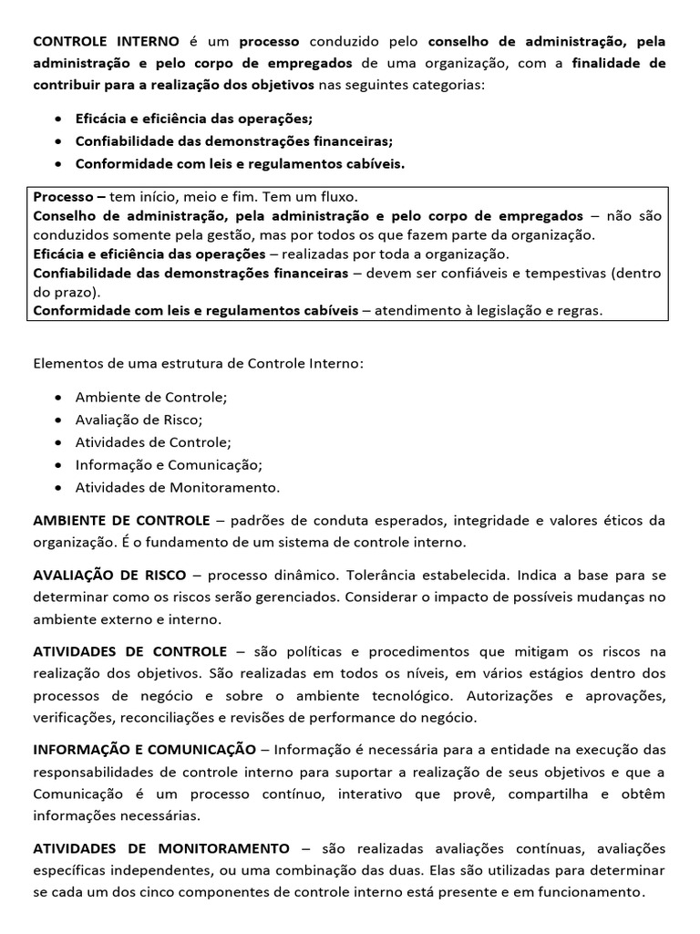 Estrutura de Controle Interno e Auditoria | PDF | Contabilidade ...