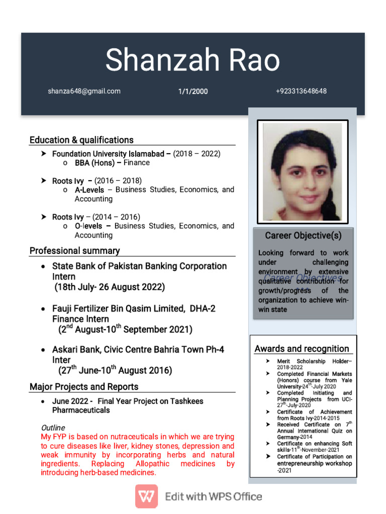 Rozee CV 16462132 Shanzah Rao | PDF