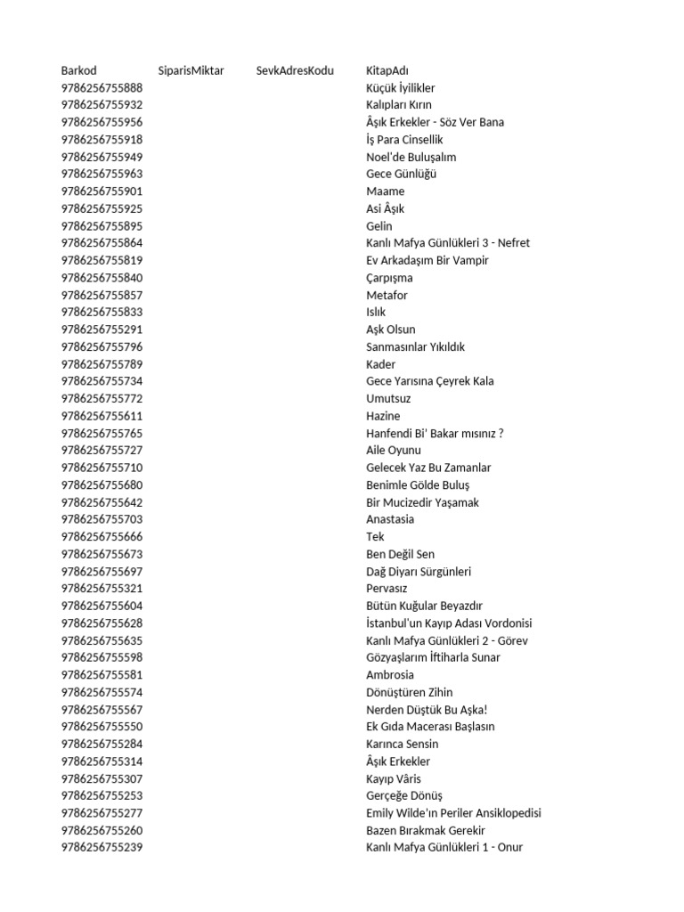 Excel Kitap Liste Pdf