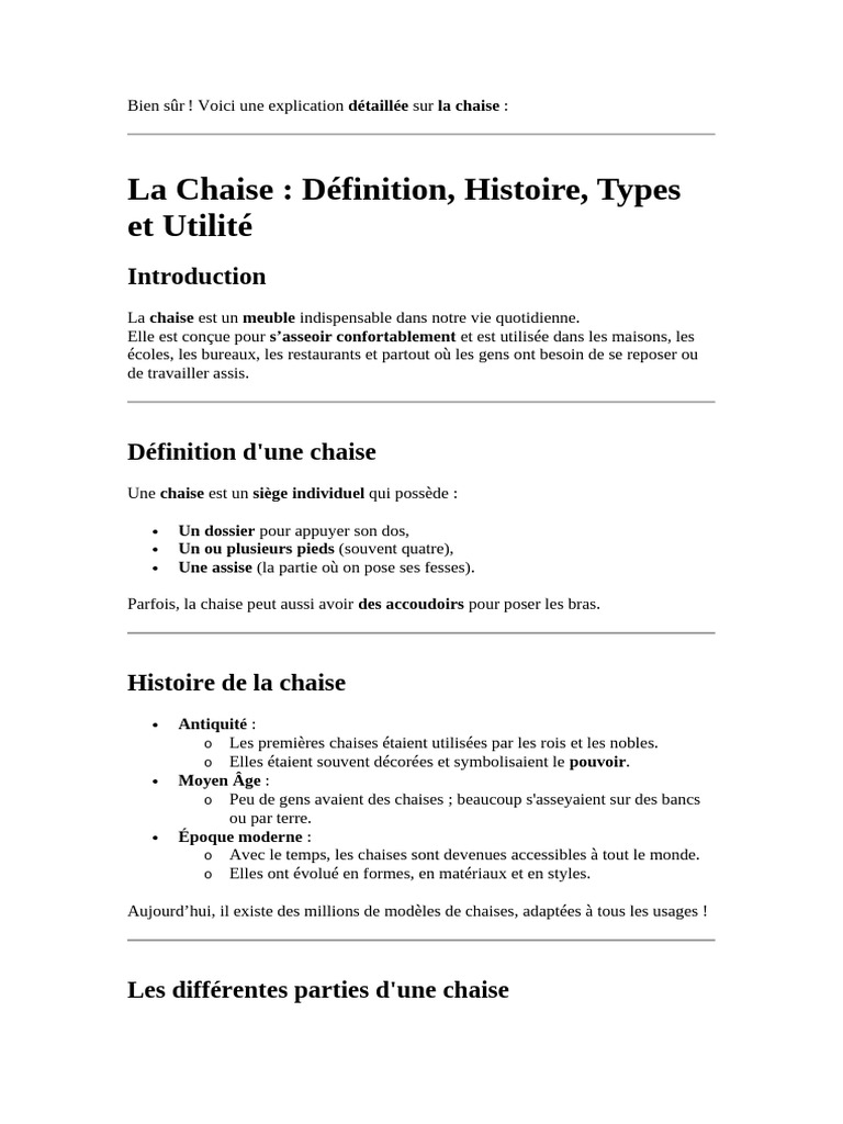 Définition et Histoire de la Chaise | PDF | Chaise