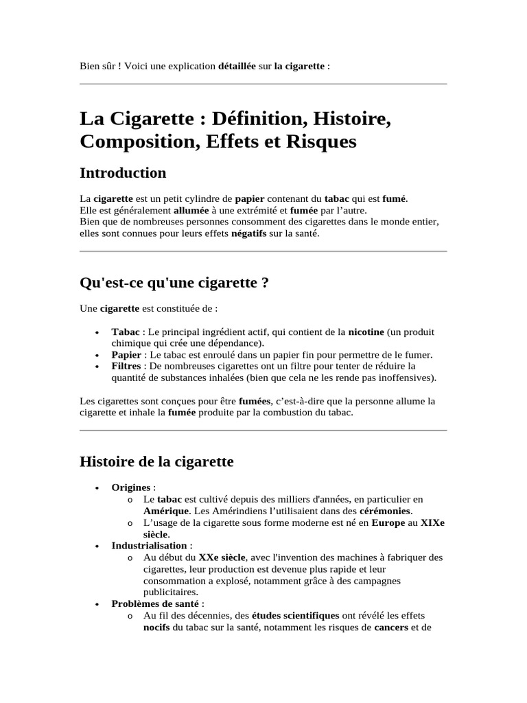 Composition et risques de la cigarette | PDF | Cigarette | Sevrage ...