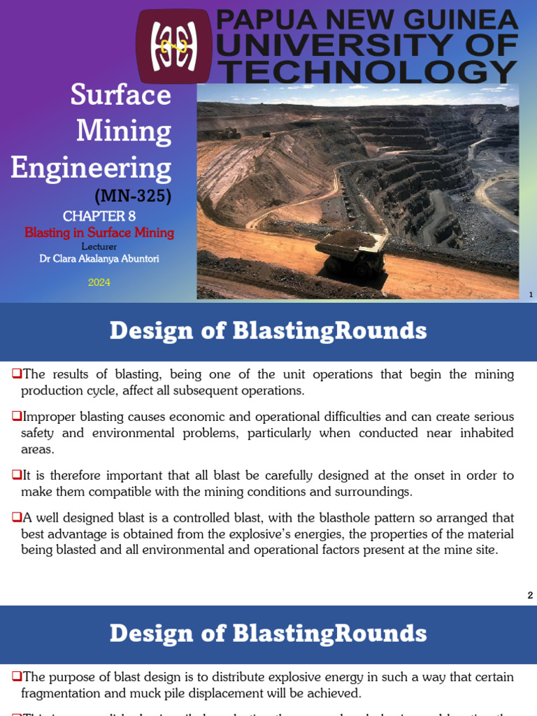 Blasting Design in Surface Mining | PDF | Drilling | Oil Well