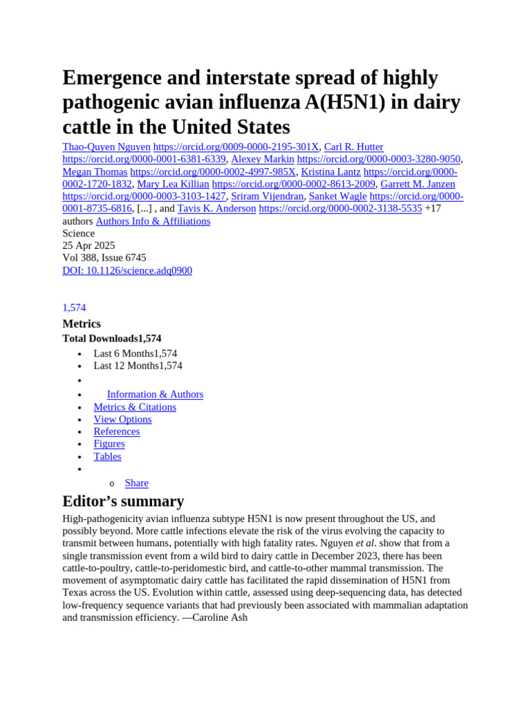 Emergence and Interstate Spread of Highly Pathogenic Avian Influenza A ...
