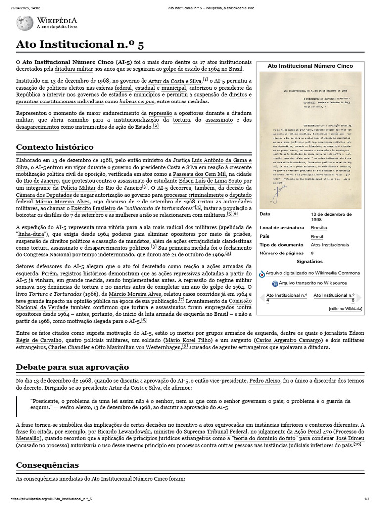 Ato Institucional Número Cinco (AI-5) | PDF | Brasil | Governo