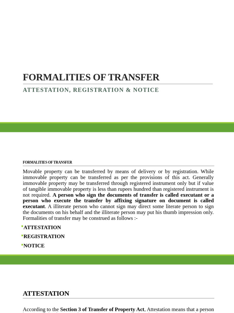 Transfer of Property: Attestation & Registration | PDF | Mortgage Law ...