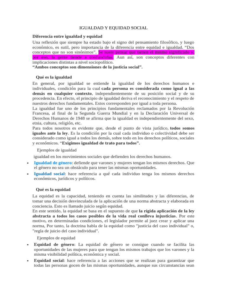 Igualdad y Equidad Social | PDF | Igualdad social | Derechos humanos