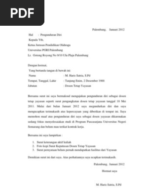 Surat Pengunduran Pgri M Haris Satria