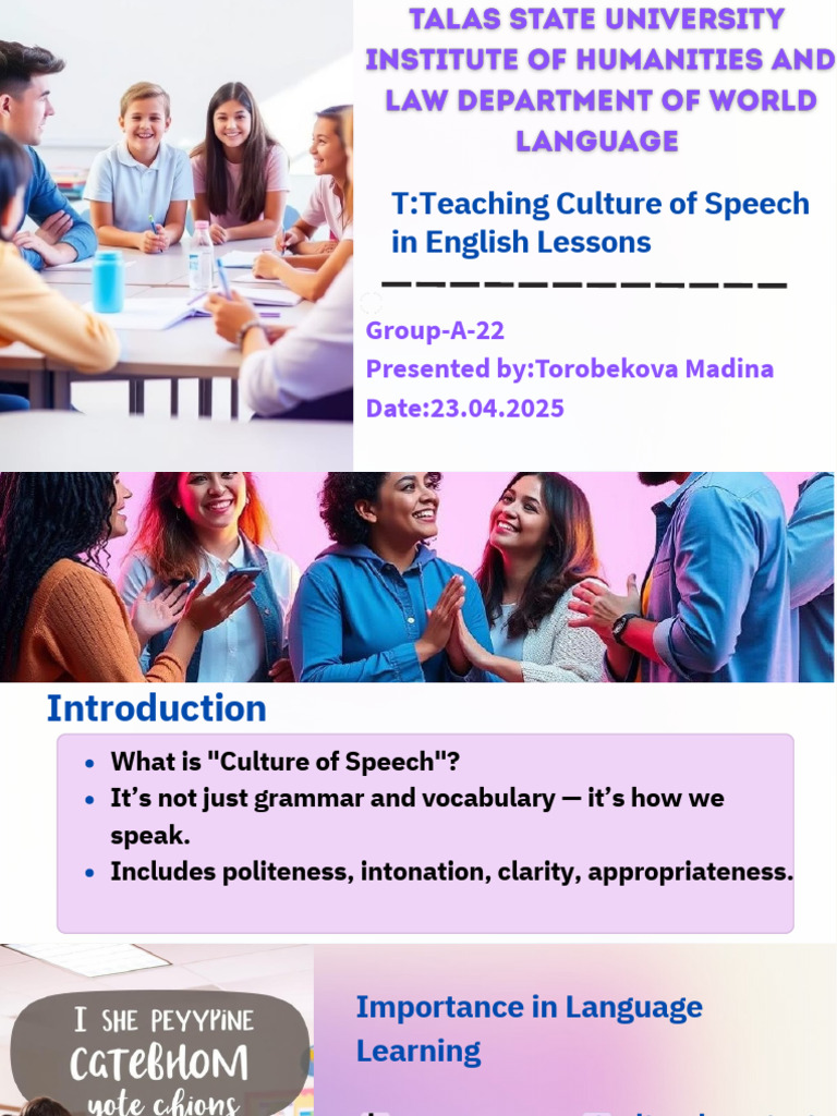 Teaching Culture of Speech in English Lessons PDF | PDF