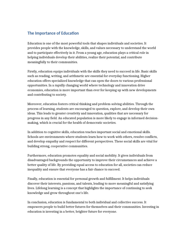 The Power and Impact of Education | PDF | Cognition | Learning