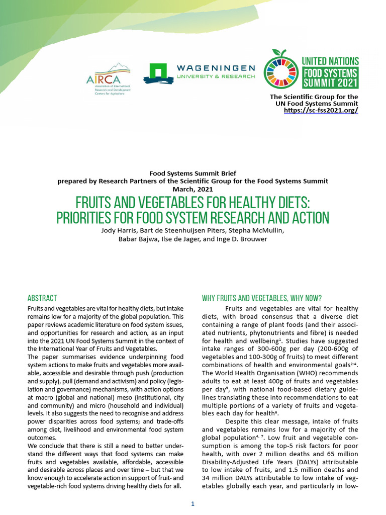 FSS Brief Fruits Vegetables | PDF | Vegetables | Foods