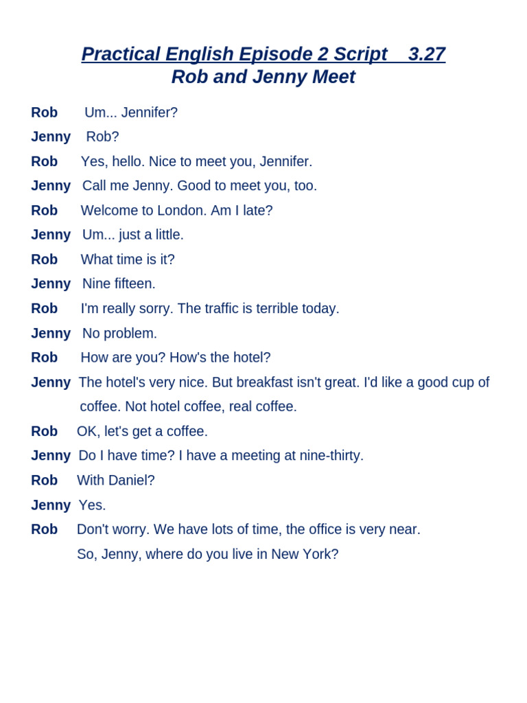 Rob and Jenny Meet: Episode 2 Script | PDF