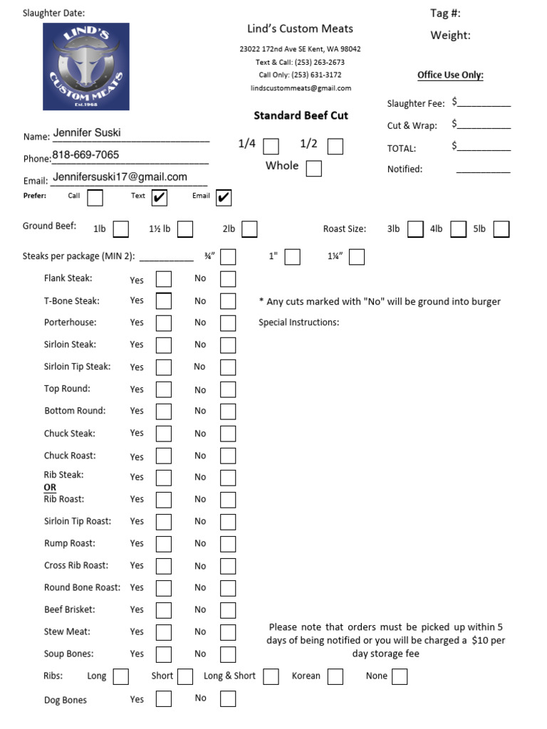 Custom Beef Cuts and Orders Guide | PDF | Steak | Chuck Steak
