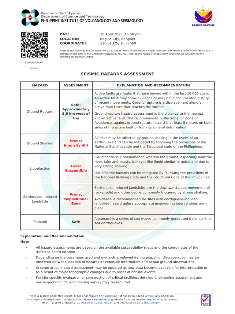 Baguio City Hazard Assessment Report | PDF | Storm Surge | Landslide