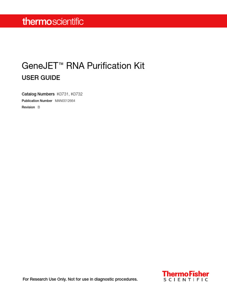 GeneJET RNA Purification Kit Guide | PDF | Lysis | Protein Purification