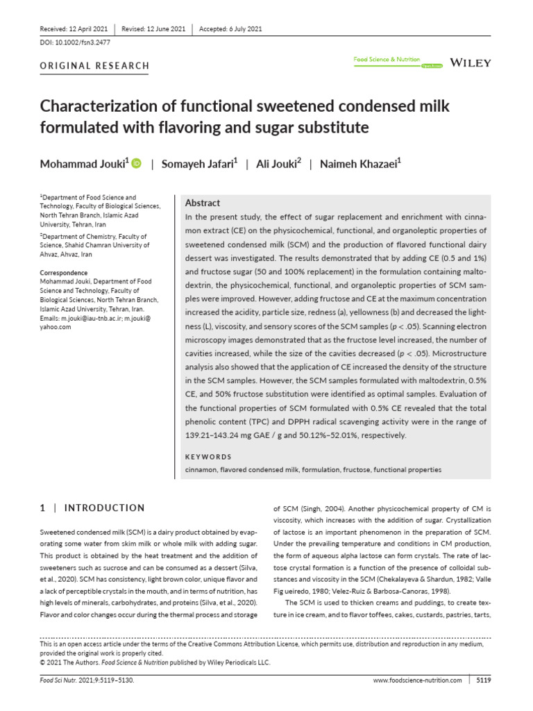Functional Sweetened Condensed Milk Study | PDF | Fructose | Sugar