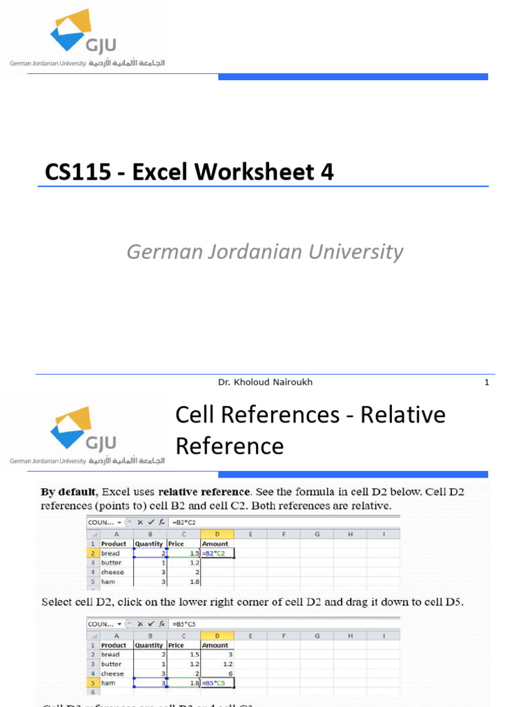 Excel Worksheet 4: Cell References Guide | PDF